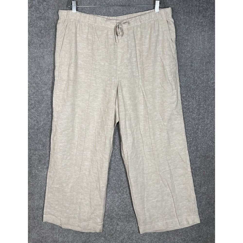 Gap Linen Rayon Pull On Wide Leg Pants Womens Size XL Flax Pockets Drawstring